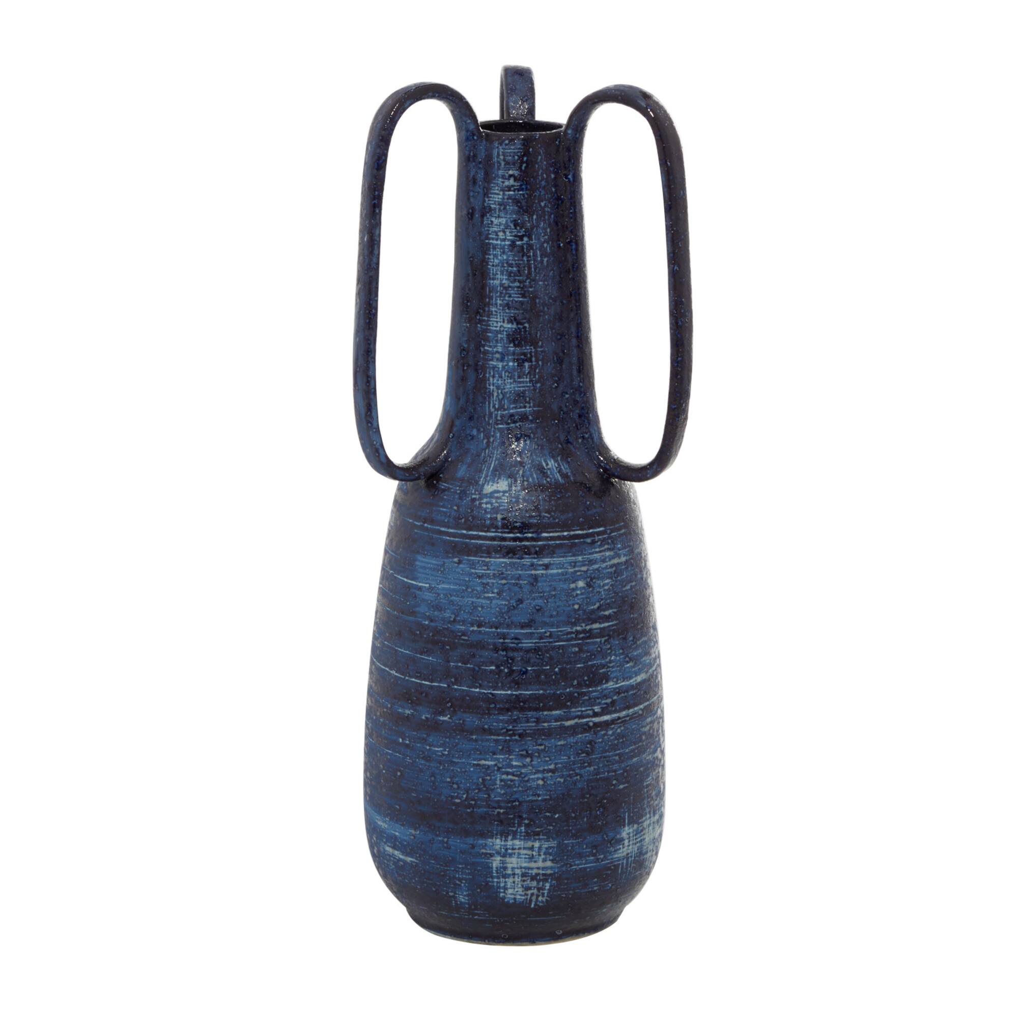 Blue Ceramic Contemporary Vase, 17" x 7" x 7"